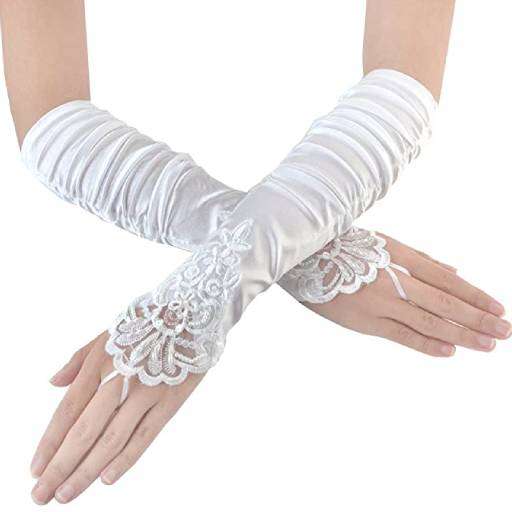 JISEN Women 20s Satin gloves