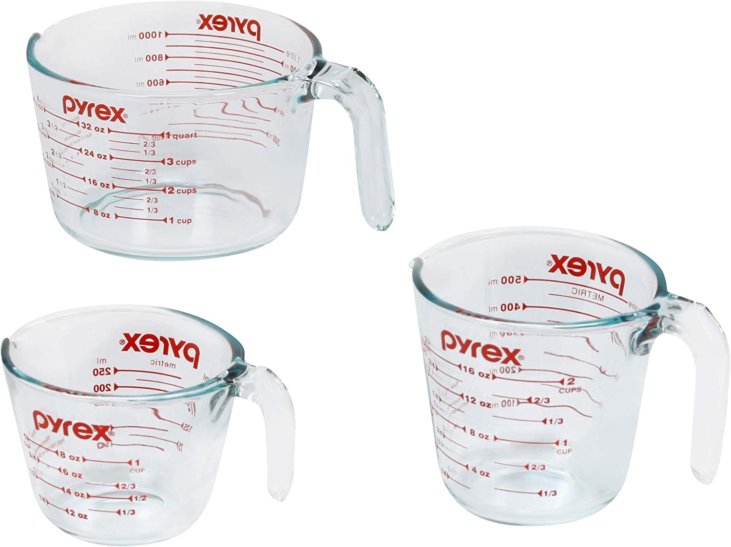 Pyrex 3 Piece Glass Liquid Measuring Cup Set